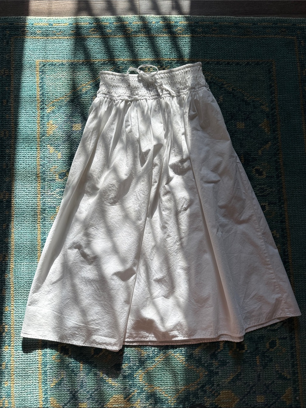 Wilfred White Smocked A-Line Midi Skirt